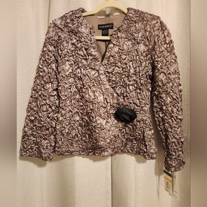 NWT Cachet Mauve Ruched Satin Blazer with Black Rosette, Size S